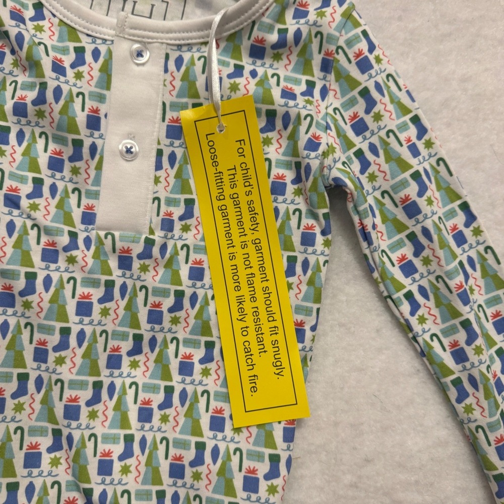Lila & Hayes Christmas Pima Cotton Pajama Set 12-18M Green Holiday Henley NWT - Picture 8 of 10